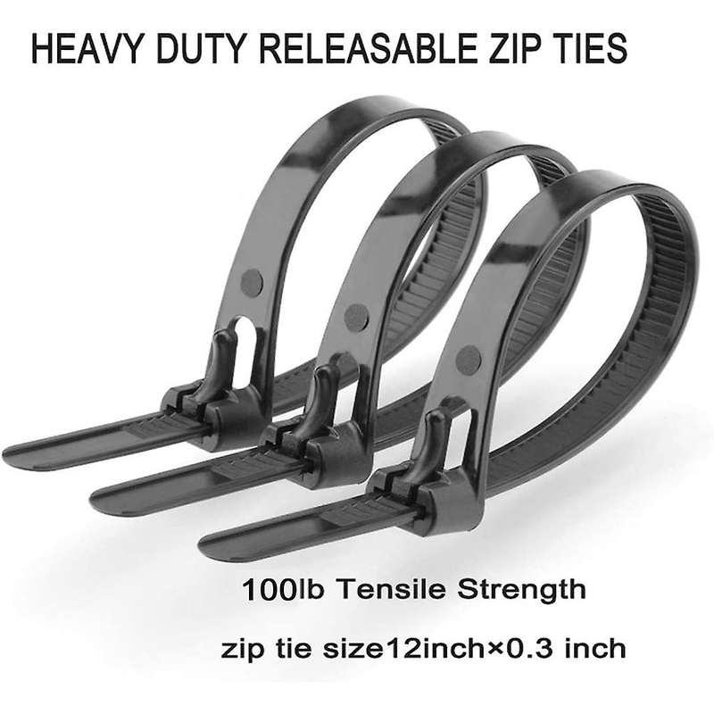 Releasable Zip Ties 12inch Heavy Duty Zip Tie Thick Black Cable Ties