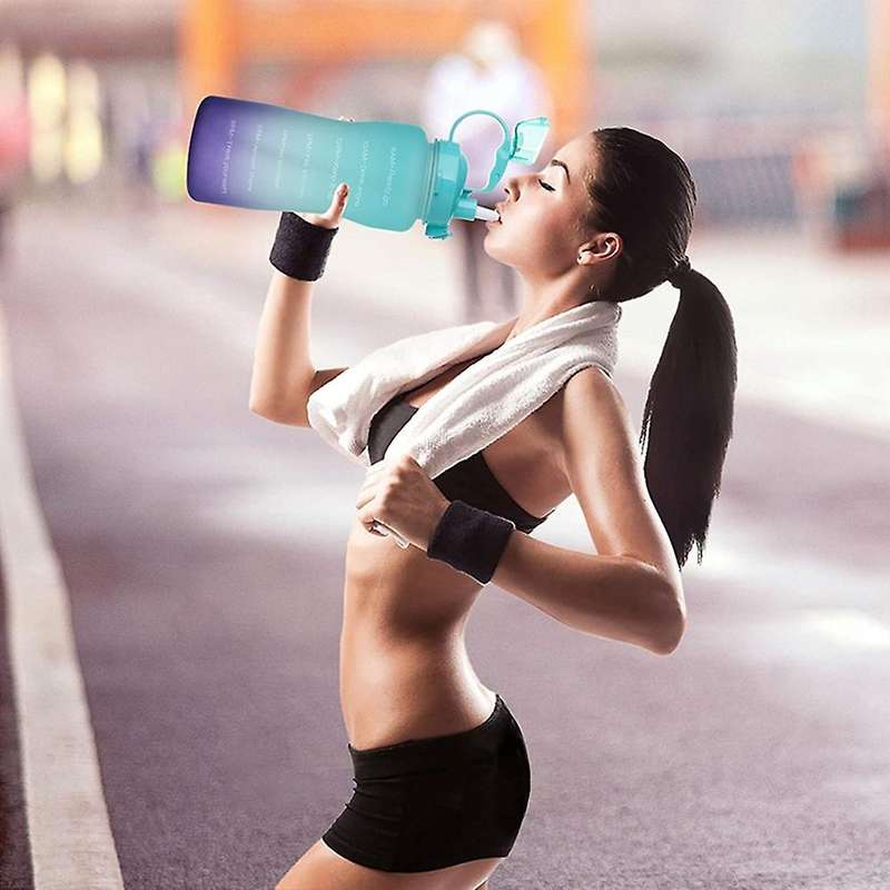 Water Bottle with Time Marker, 68 Oz Extra Large -pink Green