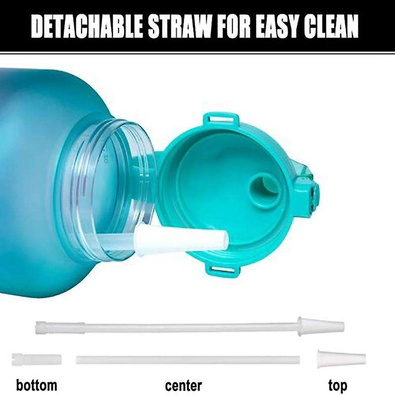 Water Bottle with Time Marker, 68 Oz Extra Large -pink Green