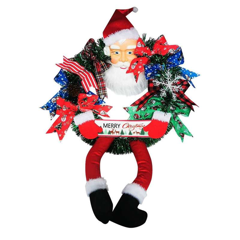 Santa Claus Leg Wreath Hanging Ornament for Door Christmas Decor