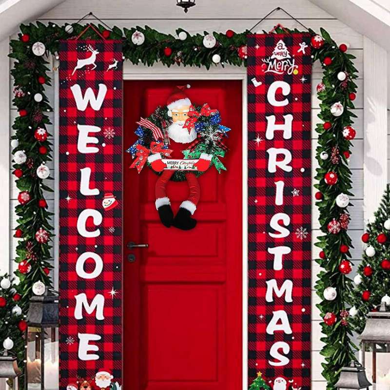 Santa Claus Leg Wreath Hanging Ornament for Door Christmas Decor