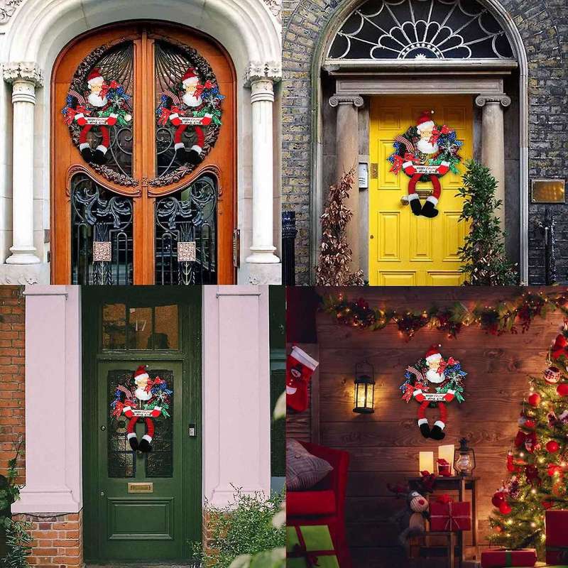 Santa Claus Leg Wreath Hanging Ornament for Door Christmas Decor