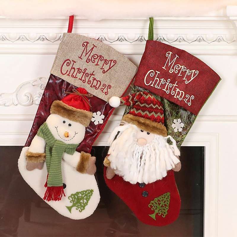 2 Pack Large Christmas Stockings with 3d Santa Claus Snowman