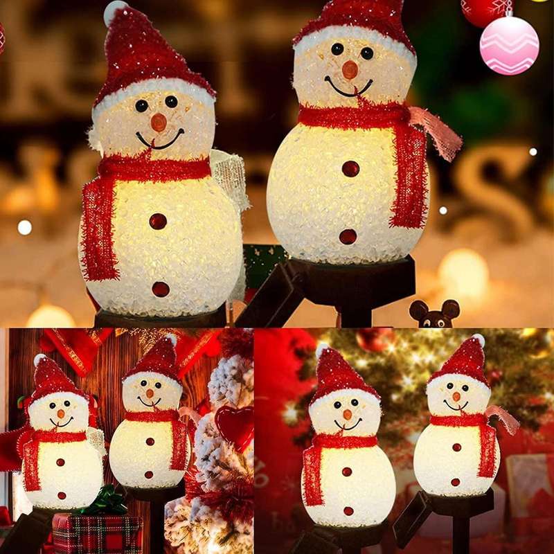 Christmas Solar Powered Led Snowman Light Decor Garden Lamps Yellow
