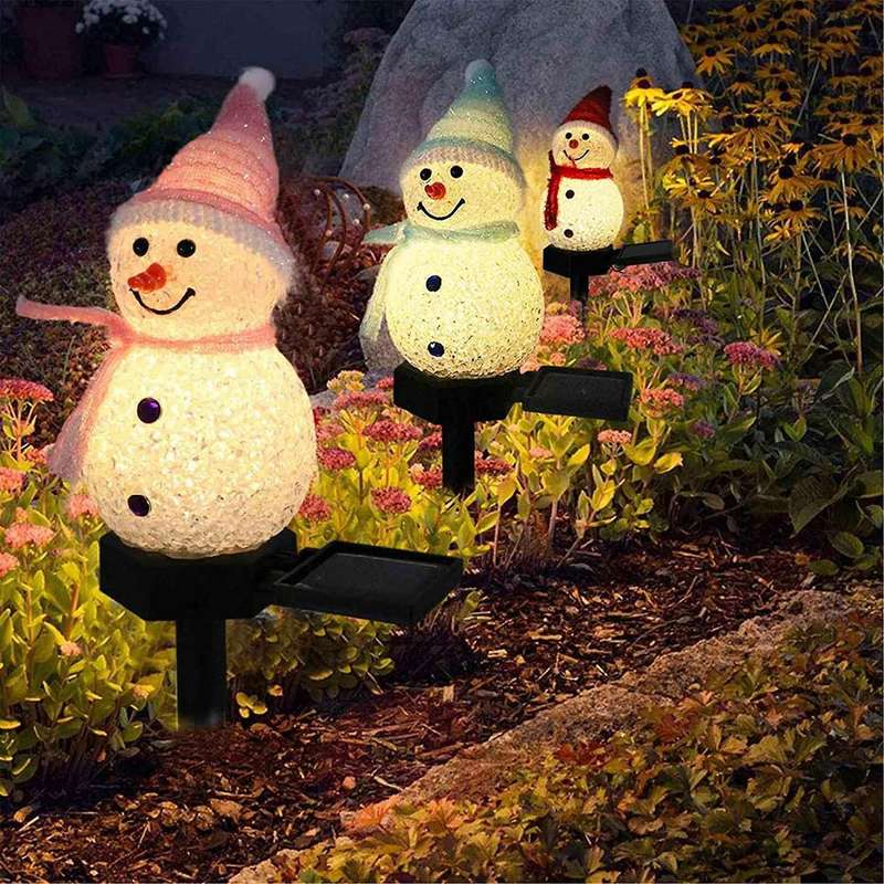 Christmas Solar Powered Led Snowman Light Decor Garden Lamps Yellow