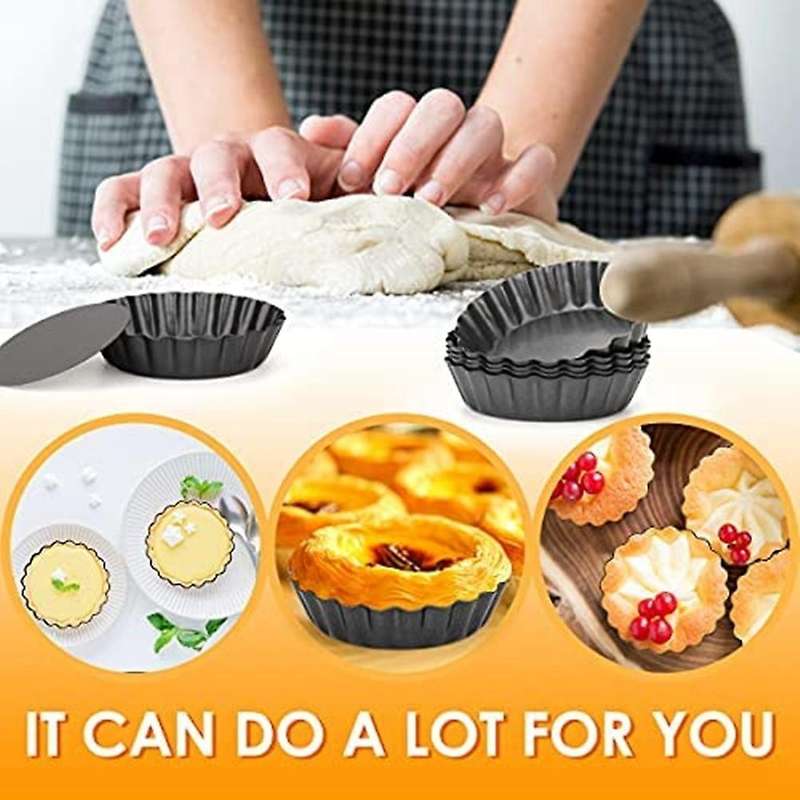 6 Pcs Egg Tart Molds, 3inch Mini Tart Pans Removable Bottom
