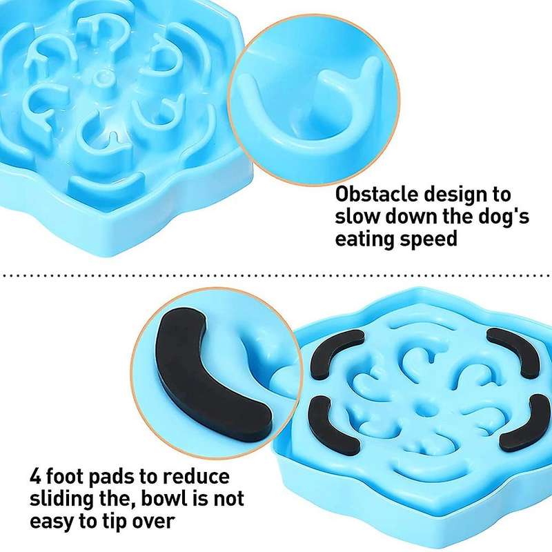 Slow Feeder Dog Bowl, Slow Feeding Petal Maze Dog Bowl, Blue