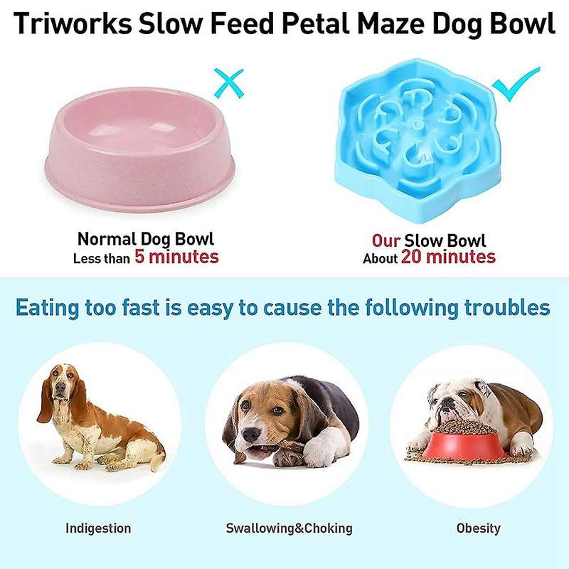 Slow Feeder Dog Bowl, Slow Feeding Petal Maze Dog Bowl, Blue