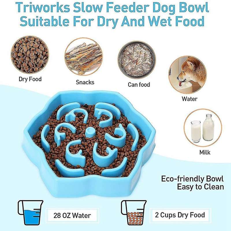 Slow Feeder Dog Bowl, Slow Feeding Petal Maze Dog Bowl, Blue