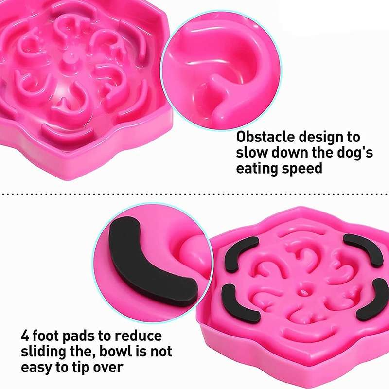 Slow Feeder Dog Bowl, Slow Feeding Petal Maze Dog Bowl, Red