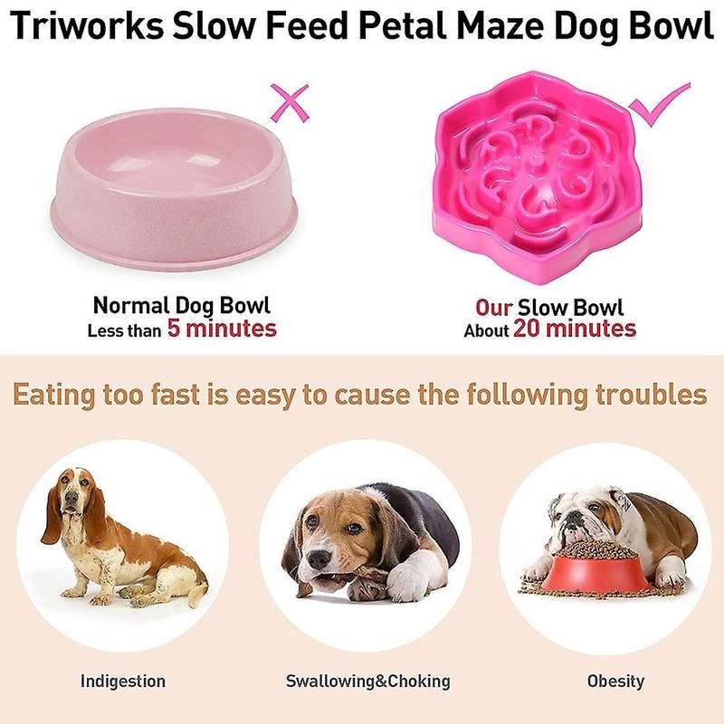 Slow Feeder Dog Bowl, Slow Feeding Petal Maze Dog Bowl, Red