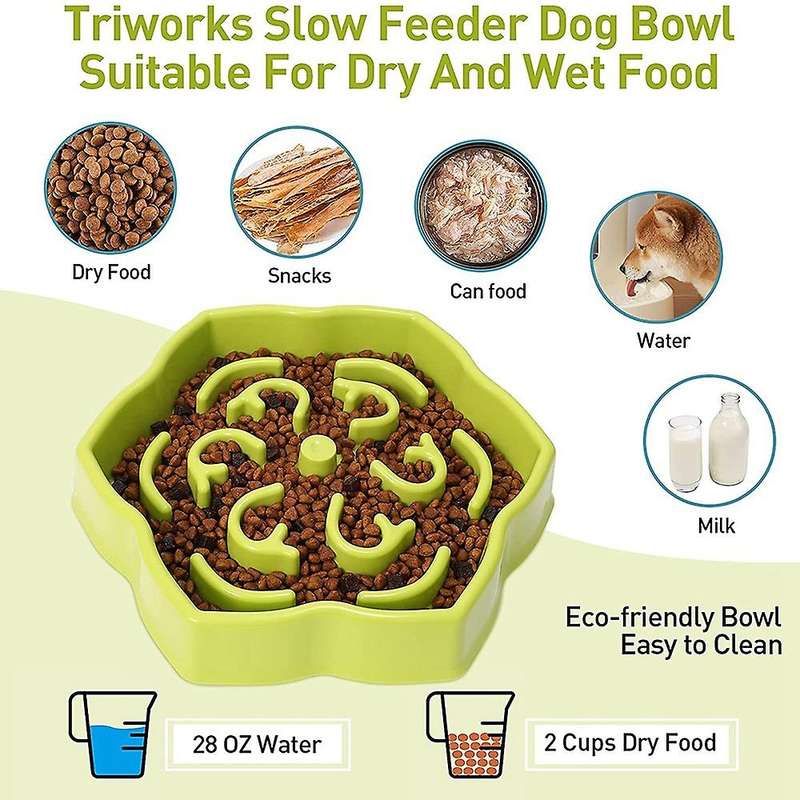 Slow Feeder Dog Bowl, Slow Feeding Petal Maze Dog Bowl, Green