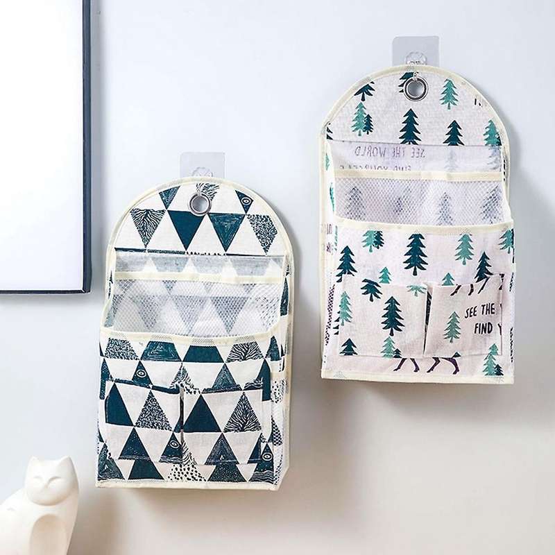2 Pcs Wall Hanging Storage Bag, Fresh Style Fabric Wall Mounted
