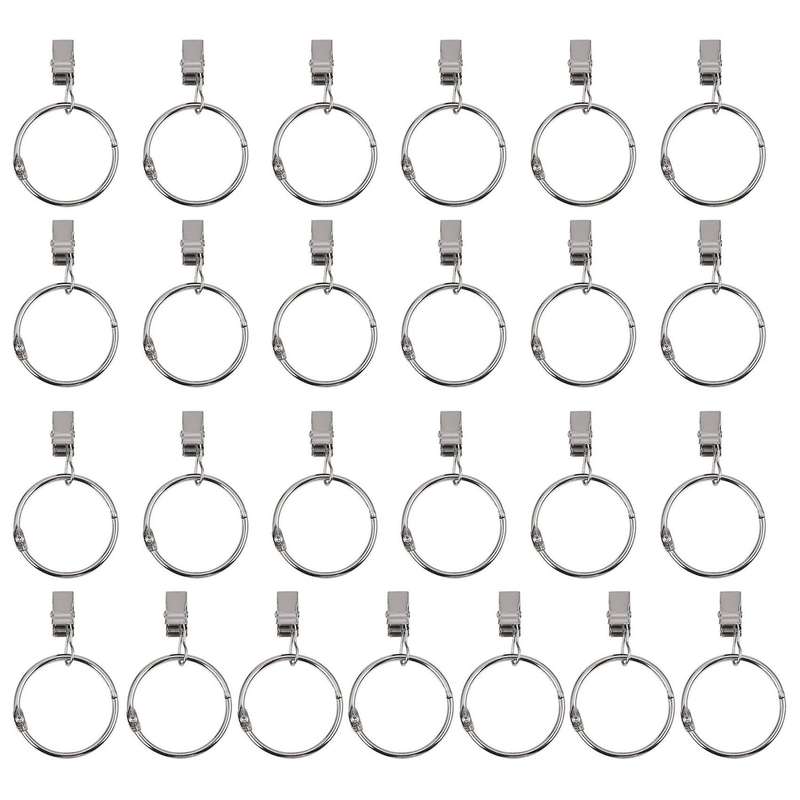 25 Pack Curtain Ring Wiht Clips, Metal Drapery Window Curtain Ring