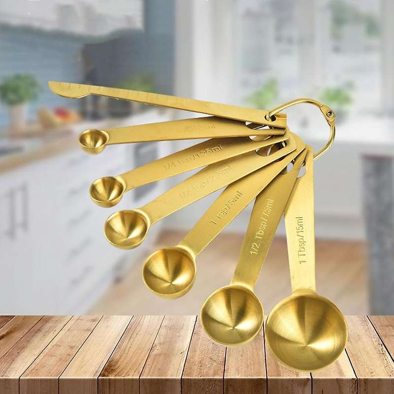 7pcs/set Measuring Spoon Stainless Steel Measuring Cup Coffee Gold
