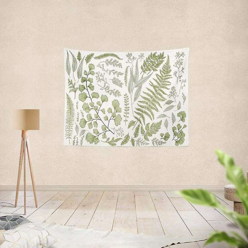 Botanical Tapestry Floral Green Wall Hanging Tapestry, 50 X 60 Inch