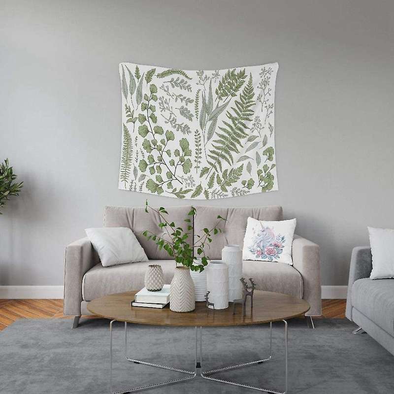 Botanical Tapestry Floral Green Wall Hanging Tapestry, 50 X 60 Inch