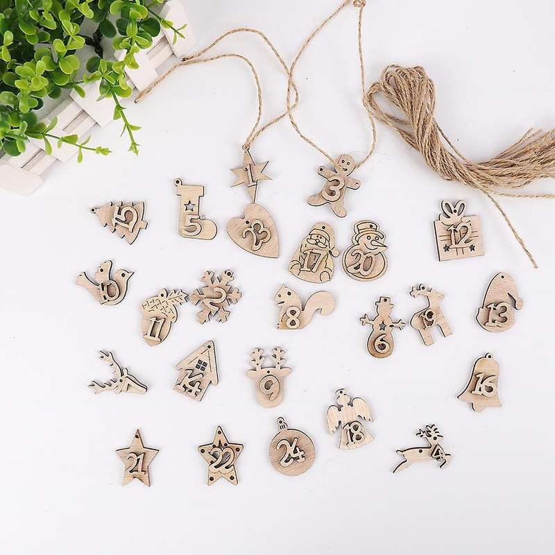 Christmas Advent Calendar Bag Set 24days Gift Bag with Wooden Pendant