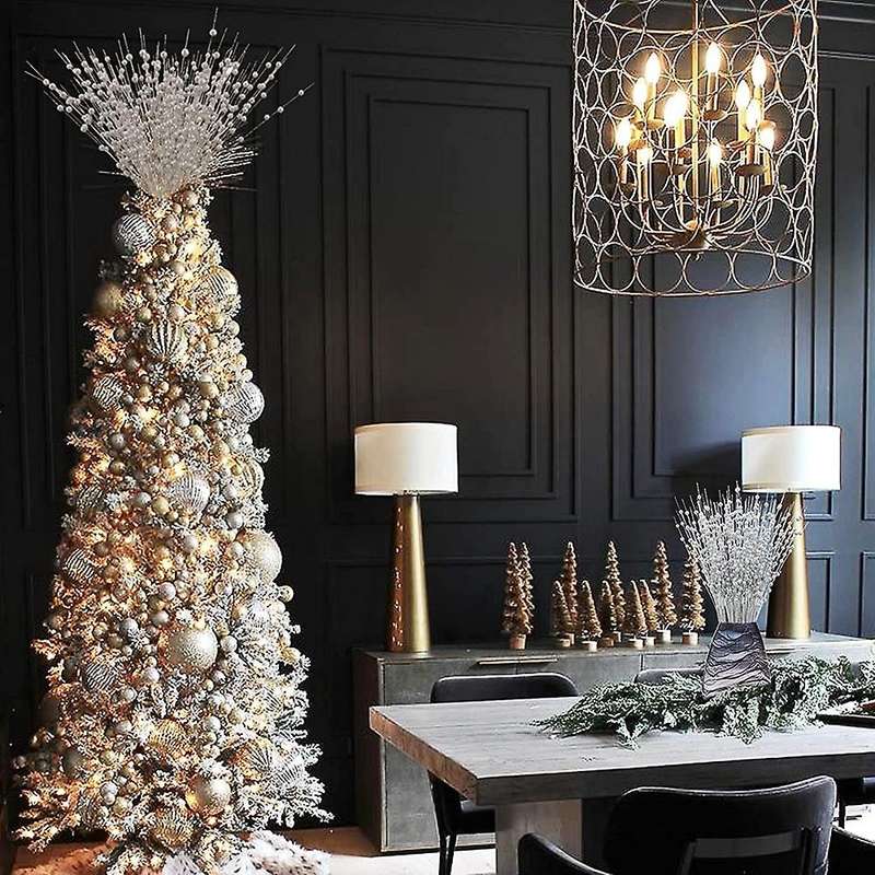 Silver Artificial Glitter Berry Stem for Christmas Tree Diy Wreath