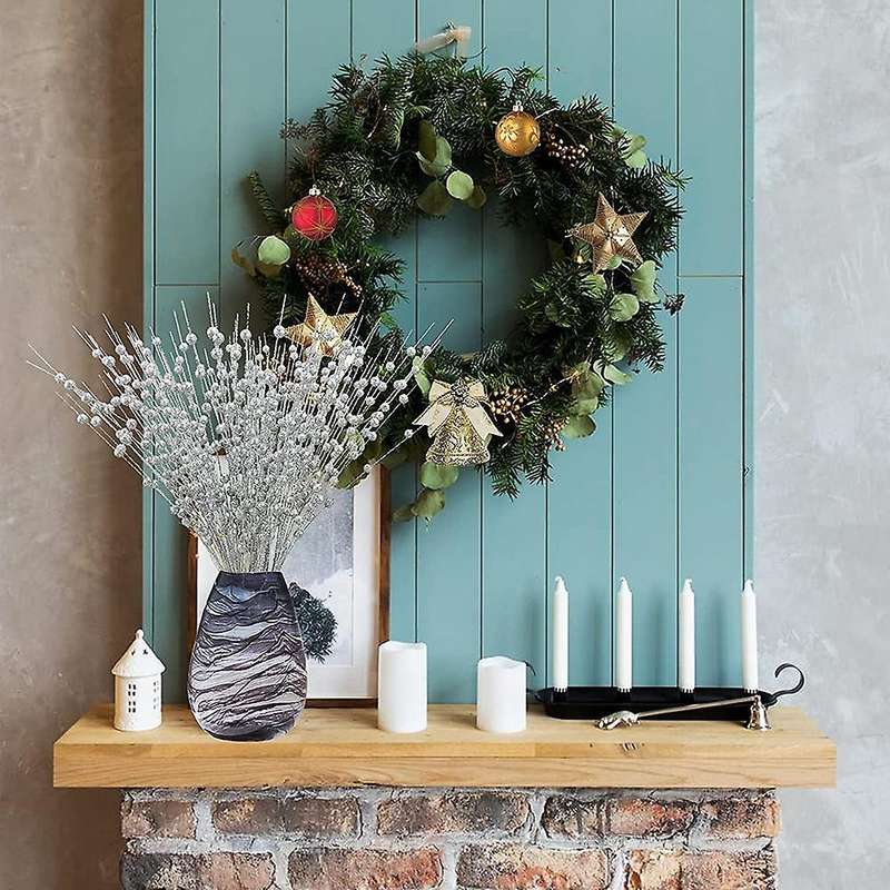 Silver Artificial Glitter Berry Stem for Christmas Tree Diy Wreath