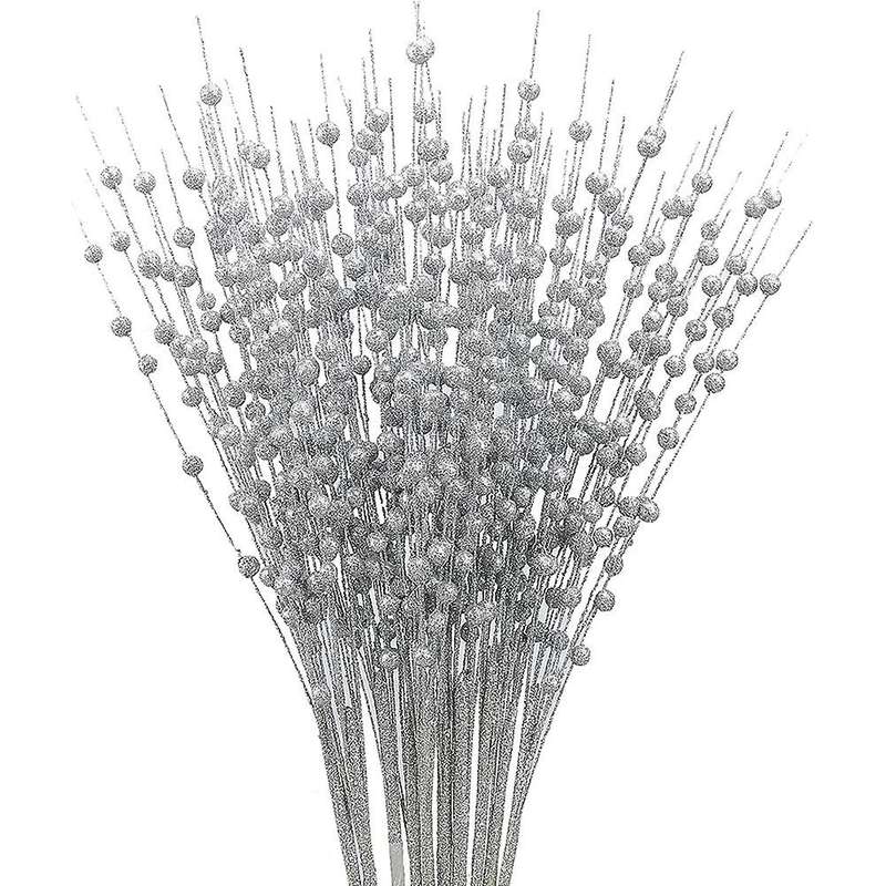 Silver Artificial Glitter Berry Stem for Christmas Tree Diy Wreath