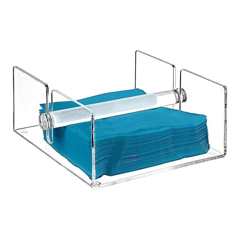 Modern Clear Acrylic Kitchen Napkin Holder with Center Bar Weighted