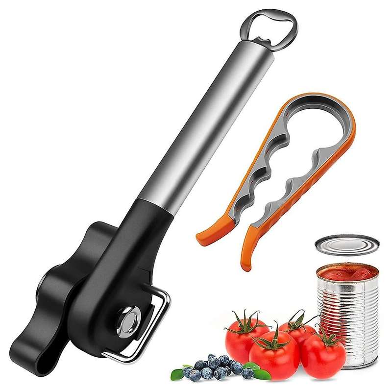 Can Opener Manual Smooth Edge for Safe Cut, Kitchen 4 In 1 Jar Opener