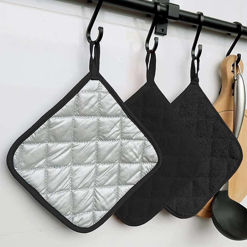 7 Pieces Black Cotton Pot Holders for Kitchen Oven Mitts, Washable