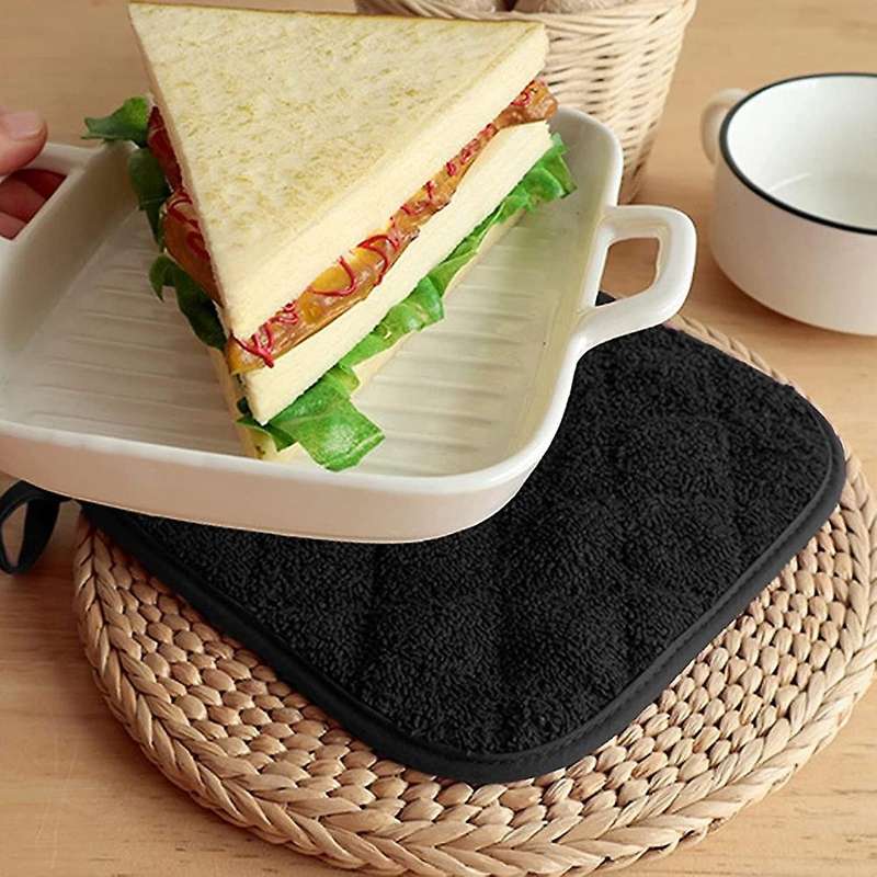 7 Pieces Black Cotton Pot Holders for Kitchen Oven Mitts, Washable
