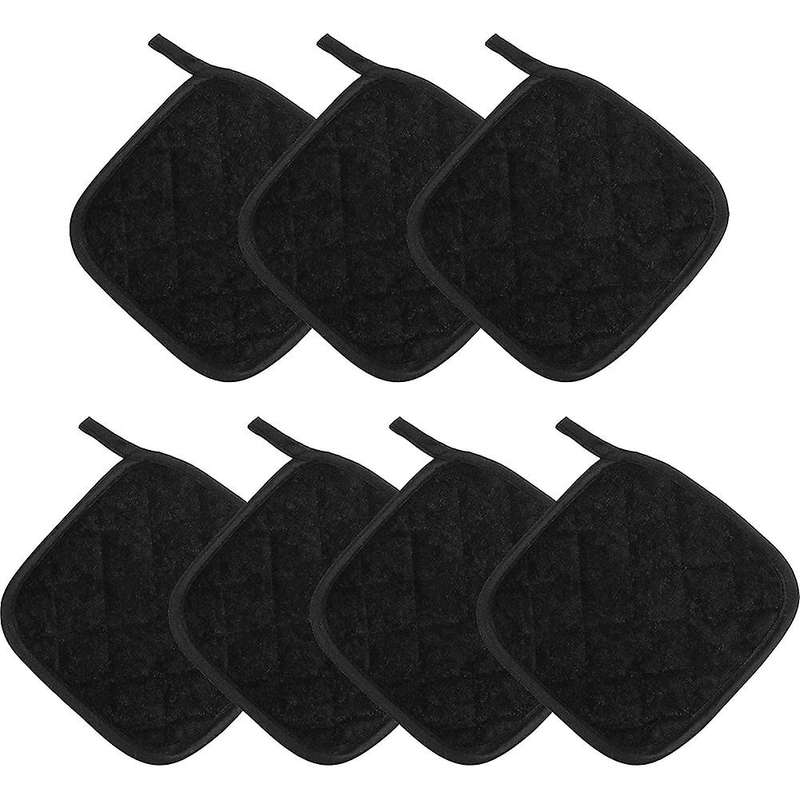 7 Pieces Black Cotton Pot Holders for Kitchen Oven Mitts, Washable