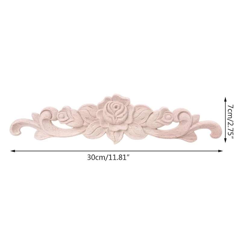 4pcs Wood Carved Onlay Rose Flower Appliques for Furniture Cabinet
