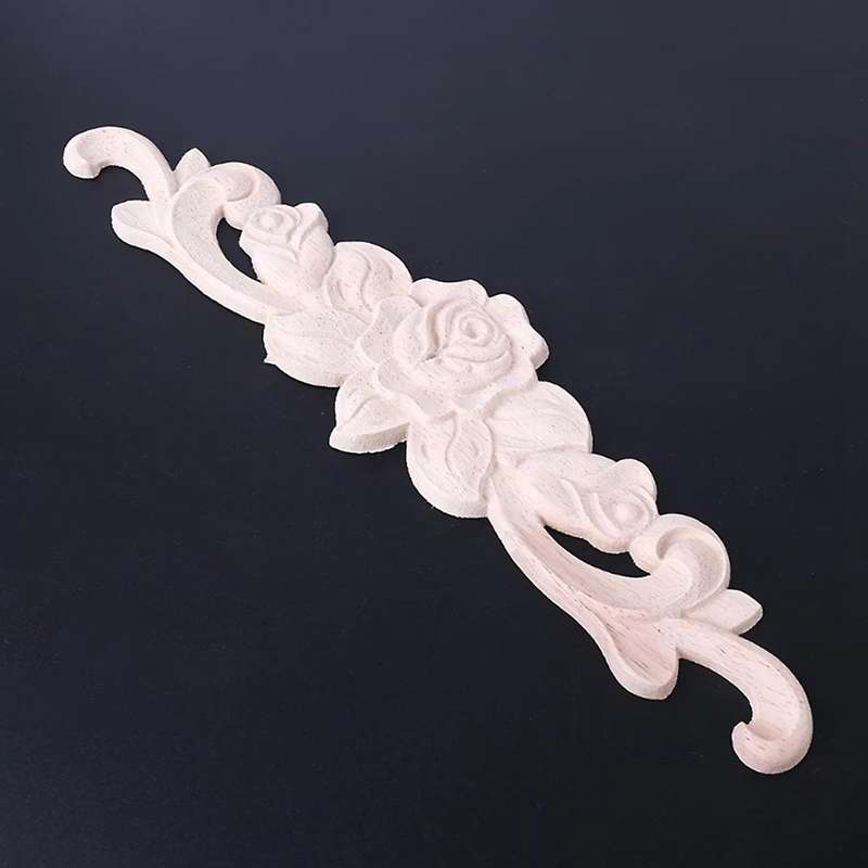 4pcs Wood Carved Onlay Rose Flower Appliques for Furniture Cabinet