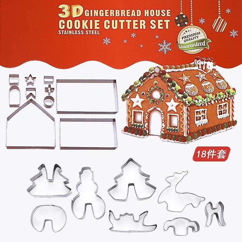 18pcs 3d Stainless Steel Christmas Scenario Cutters Set Biscuit Mold