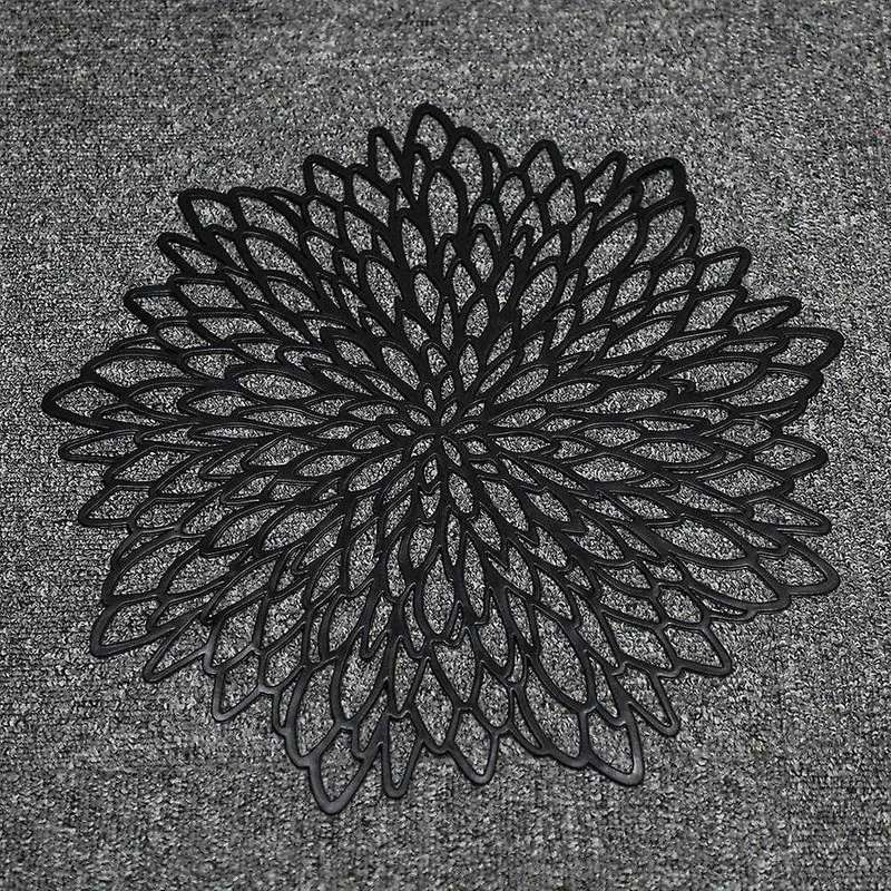 Table Mat Hibiscus Flower Bronzing Pvc Placemat Black 6 Pieces