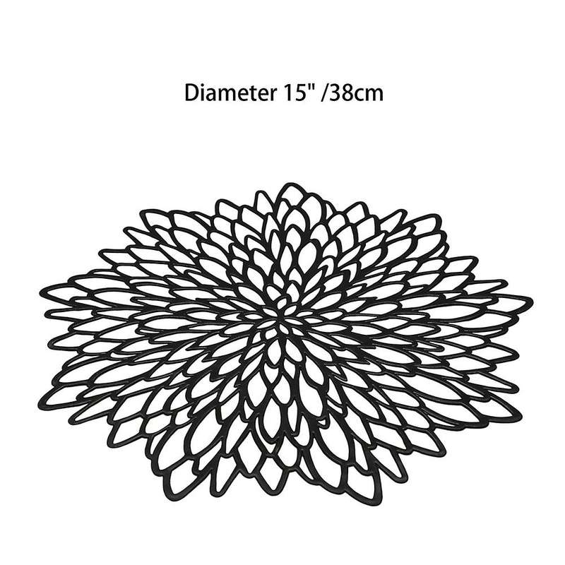 Table Mat Hibiscus Flower Bronzing Pvc Placemat Black 6 Pieces