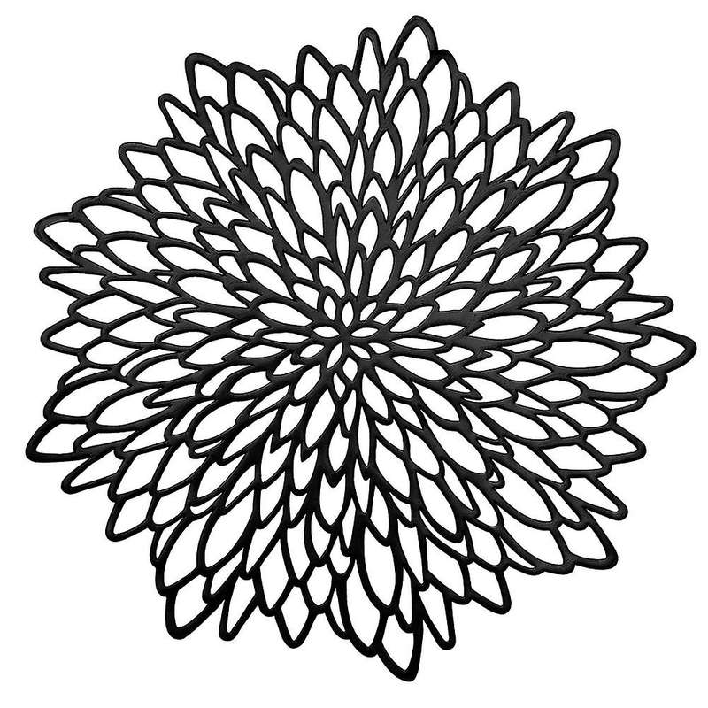 Table Mat Hibiscus Flower Bronzing Pvc Placemat Black 6 Pieces