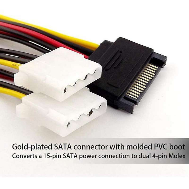 10 Pieces Of Sata One-to-two Power Cord 18awg Sata15p Male to Double