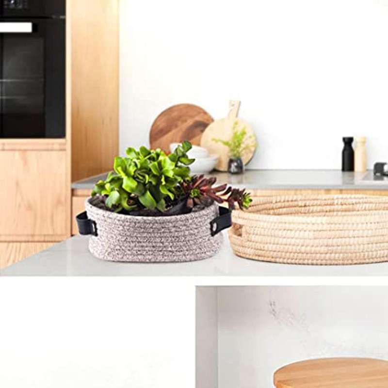 Woven Basket for Storage Oval Rope Coil Baskets with Handle Mini B