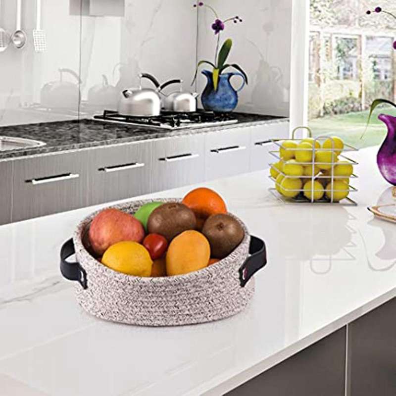 Woven Basket for Storage Oval Rope Coil Baskets with Handle Mini B