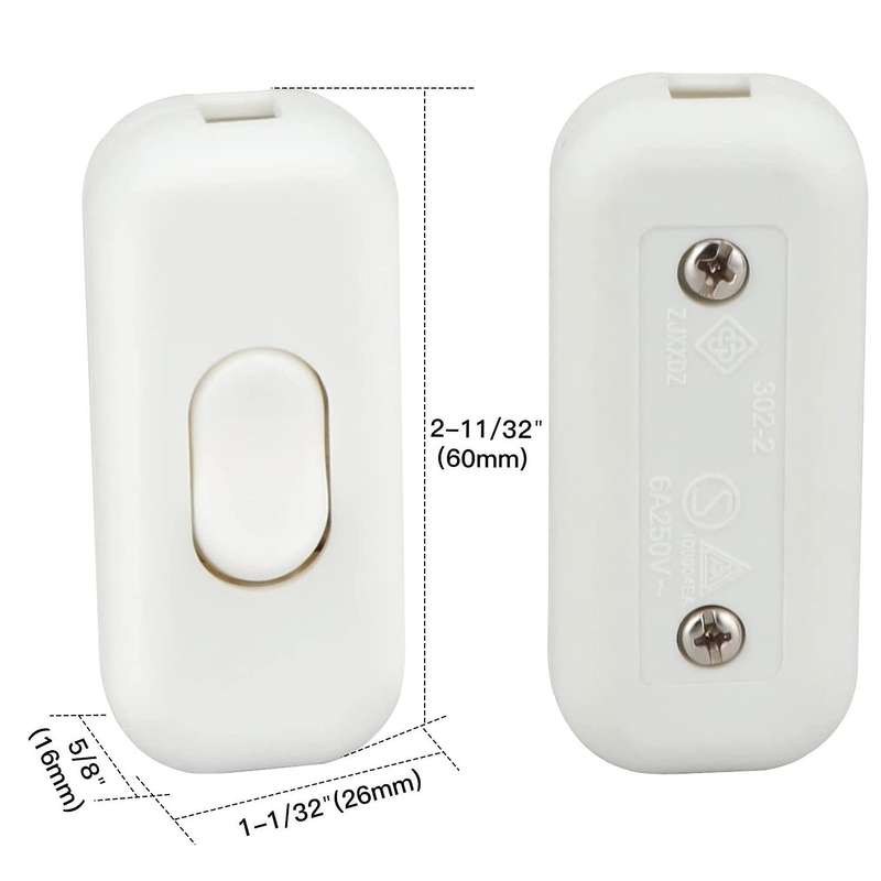 5pcs Inline Switch 6 Amp Inline Rocker, Ac 250v Inline Switch(white)