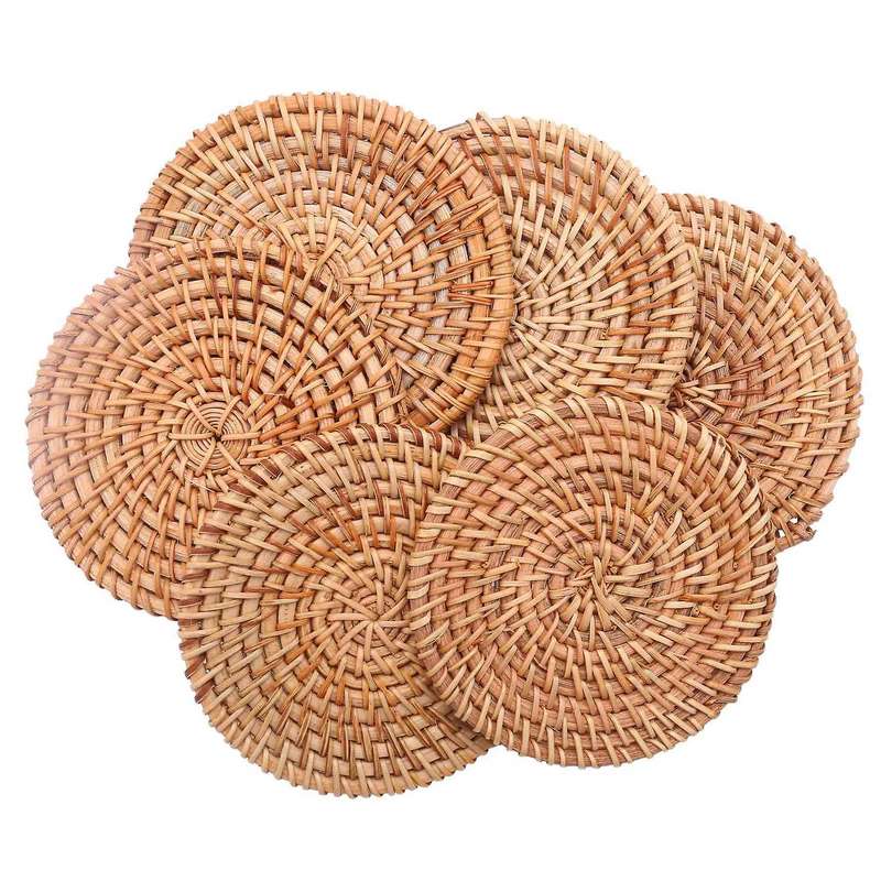 Rattan Coaster Drink Round Coaster Drink Overflow Coaster Set 6 Pcs