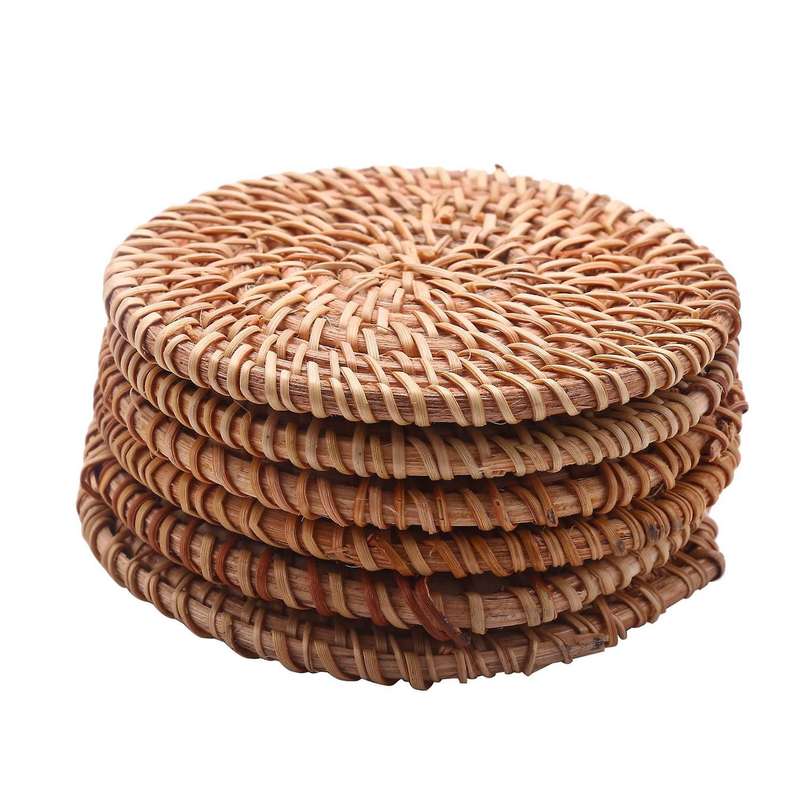 Rattan Coaster Drink Round Coaster Drink Overflow Coaster Set 6 Pcs
