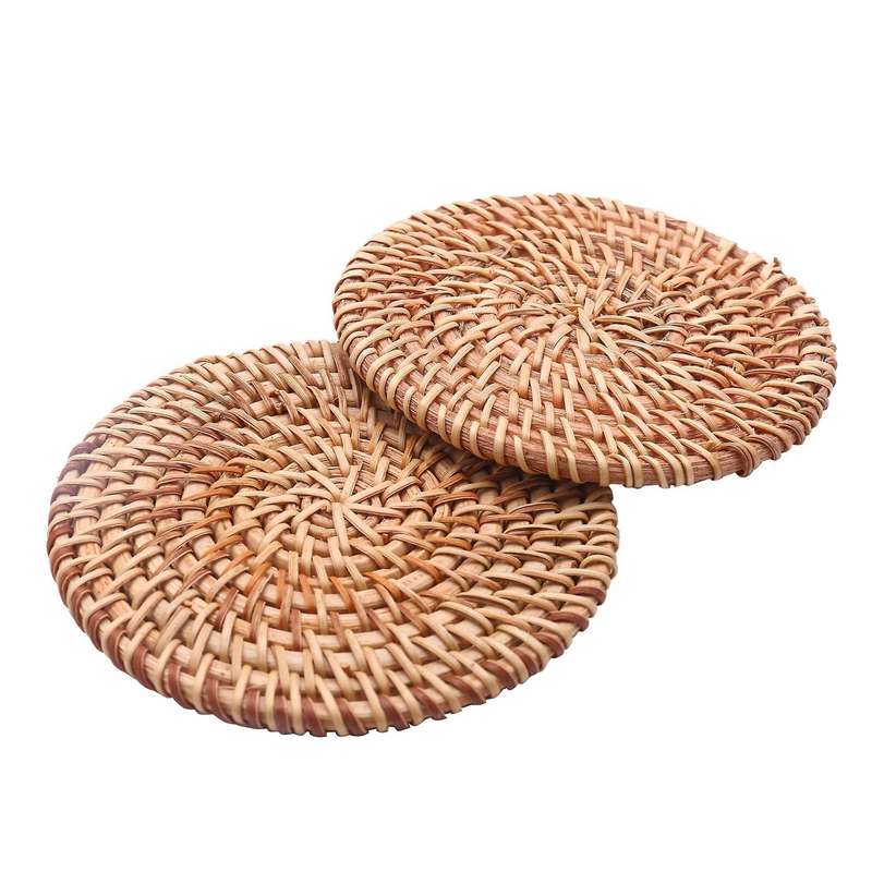 Rattan Coaster Drink Round Coaster Drink Overflow Coaster Set 6 Pcs