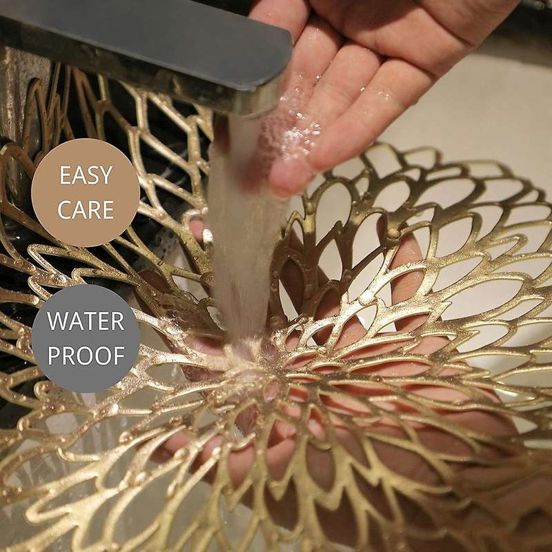 Table Mat Hibiscus Flower Bronzing Pvc Placemat Gold 6 Pieces