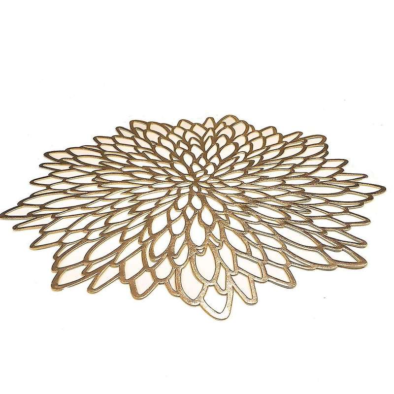 Table Mat Hibiscus Flower Bronzing Pvc Placemat Gold 6 Pieces