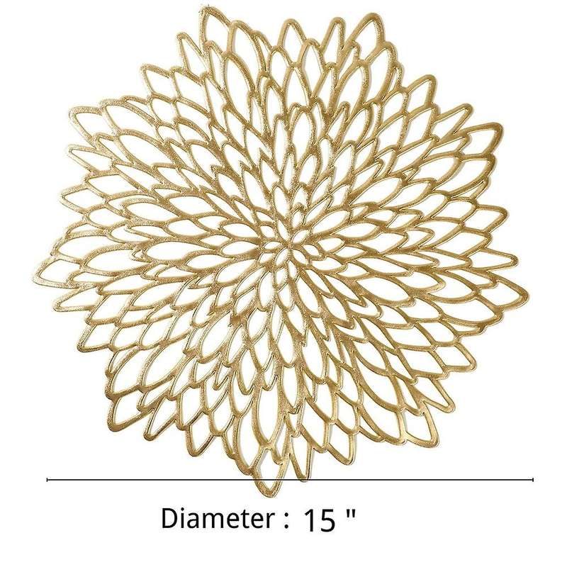 Table Mat Hibiscus Flower Bronzing Pvc Placemat Gold 6 Pieces