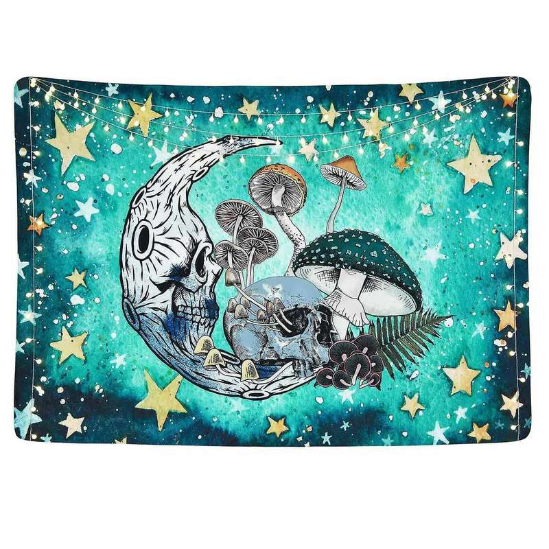 Tapestry Psychedelic Moon Stars Mushroom Skull Tapestries Wall
