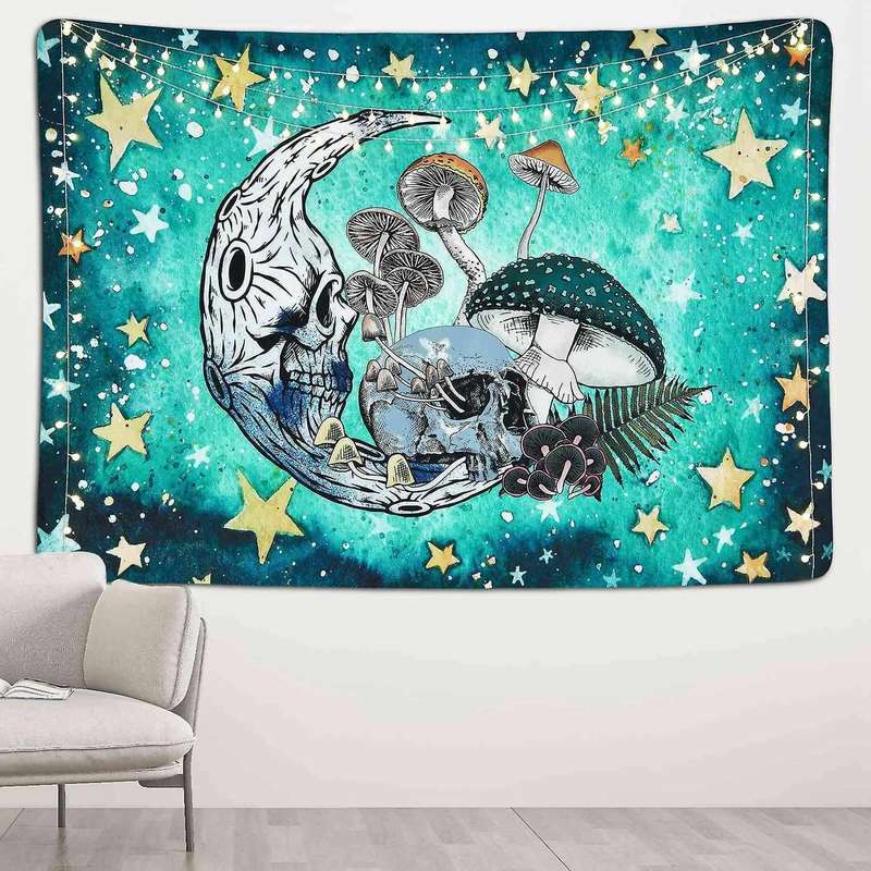 Tapestry Psychedelic Moon Stars Mushroom Skull Tapestries Wall