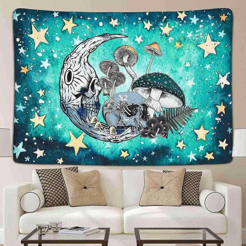 Tapestry Psychedelic Moon Stars Mushroom Skull Tapestries Wall