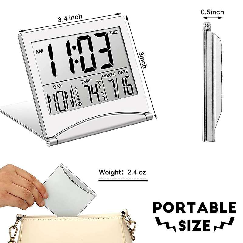 2 Pcs Digital Travel Alarm Clock Foldable Lcd Clock with Calendar